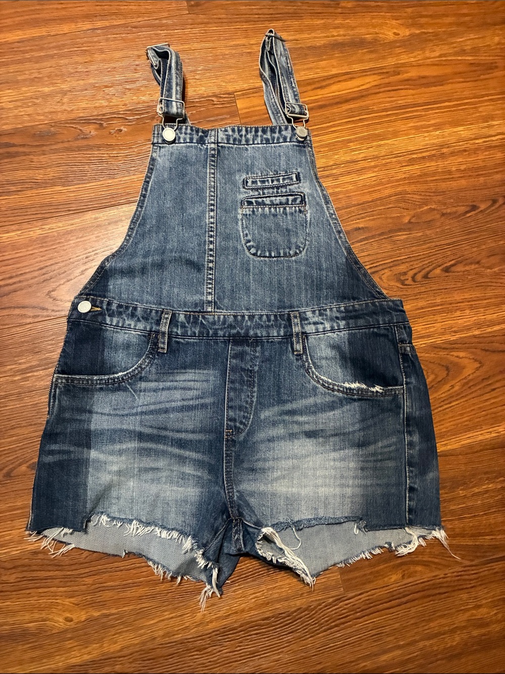 Blank NYC Distressed Blue Denim Short Overalls